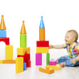 Baby Kid Play Block Toys Building, Child Boy Constructor Playing Bricks Game, Children Room over White