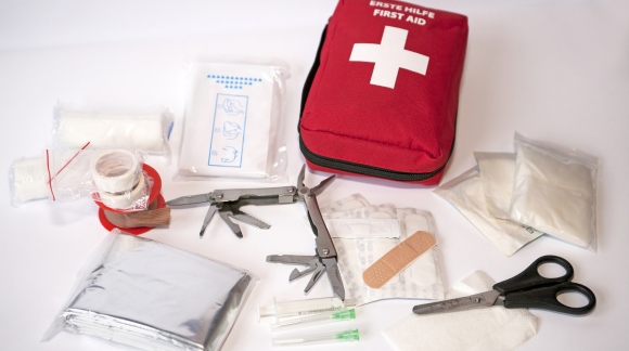 Open first aid kit